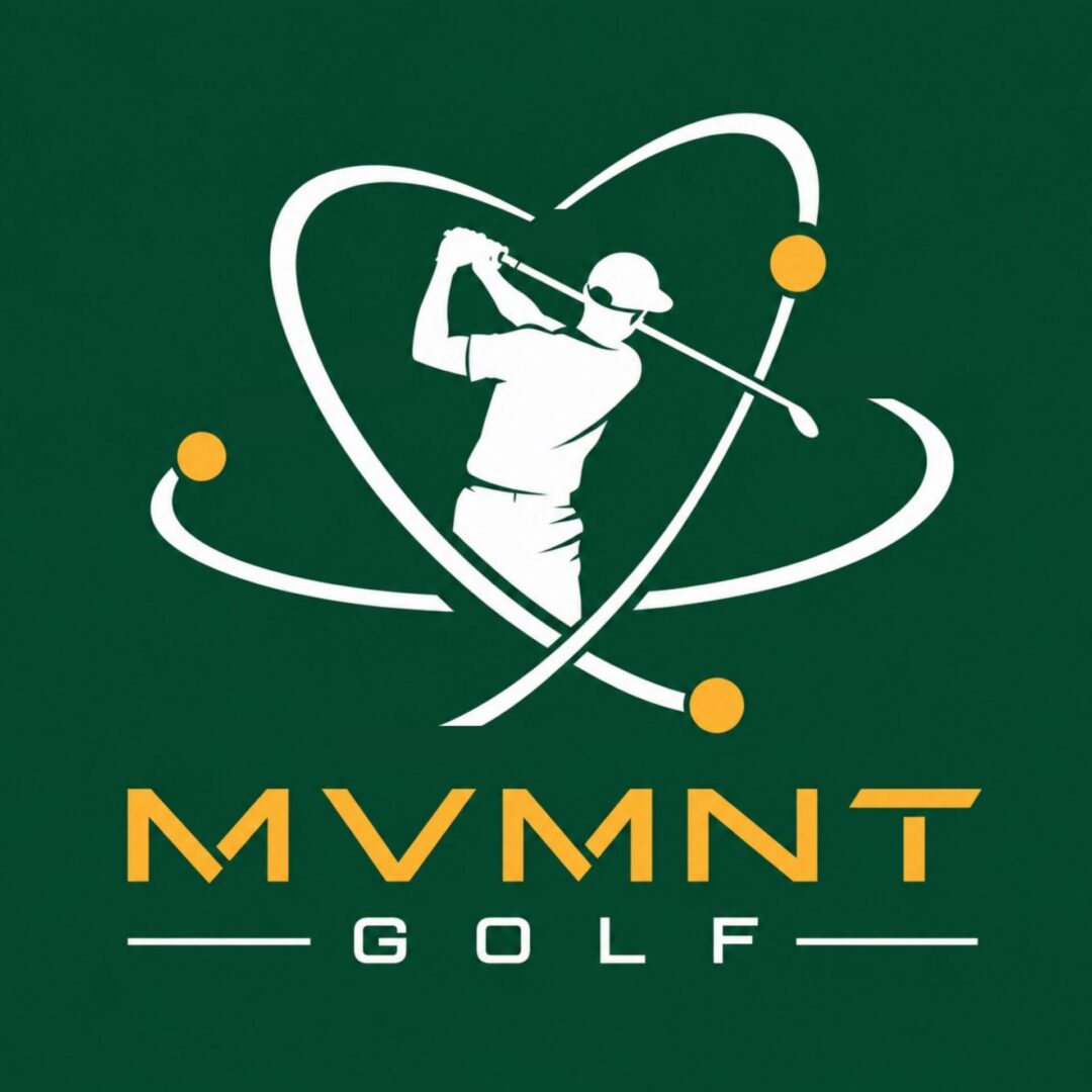 MVMNT Golf logo with golfer and orbiting dots