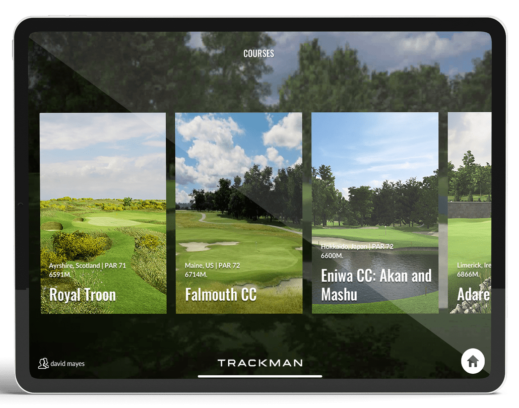 Tablet displaying TrackMan golf course cards