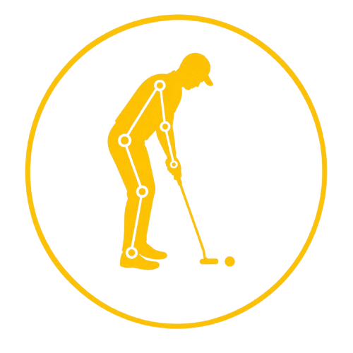 Yellow golfer putting silhouette with joint markers
