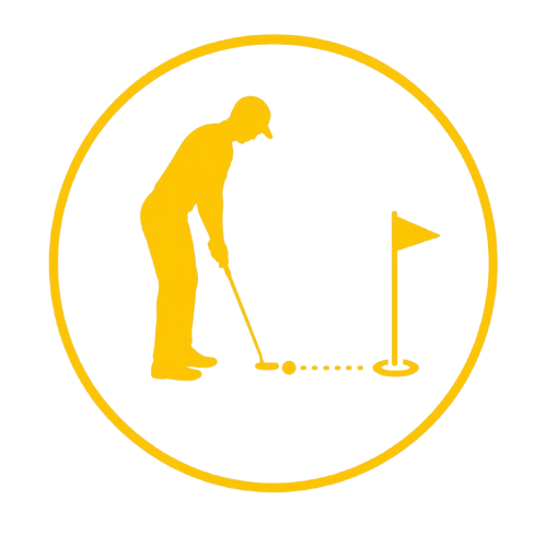Golfer putting toward flag-marked hole